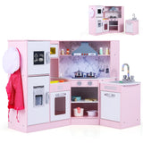 HONEY JOY Kids Corner Kitchen Playset, Wooden Pretend Play Kitchen