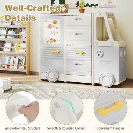 Kids Toy Storage Organizer, Bus-shaped Children Cabinet