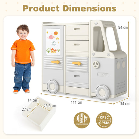 Kids Toy Storage Organizer, Bus-shaped Children Cabinet