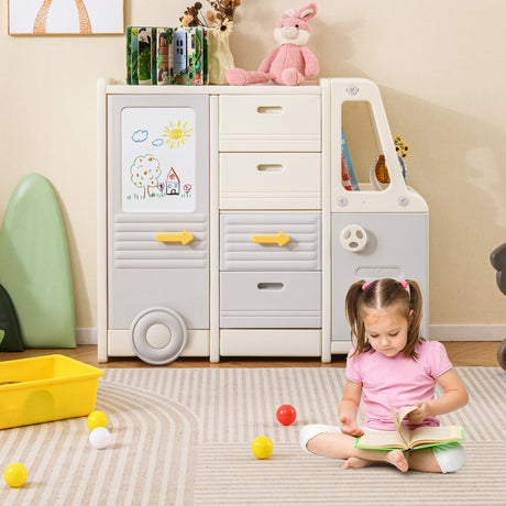 Kids Toy Storage Organizer, Bus-shaped Children Cabinet