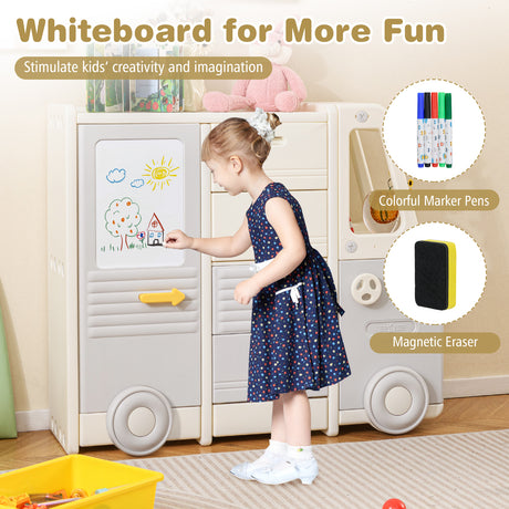 Kids Toy Storage Organizer, Bus-shaped Children Cabinet