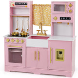 HONEY JOY Kids Pretend Play Kitchen, Kitchen Playset w/Coffee Maker, Sink, Faucet, Stove, Water Dispenser