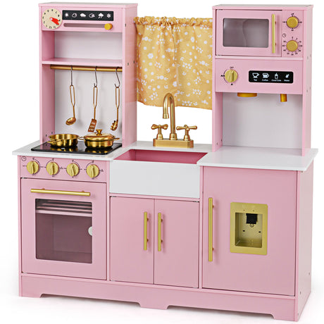 HONEY JOY Kids Pretend Play Kitchen, Kitchen Playset w/Coffee Maker, Sink, Faucet, Stove, Water Dispenser