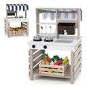 2-In-1 Double-Sided Kids Kitchen Playset Wooden Pretend Play Kitchen w/Canopy