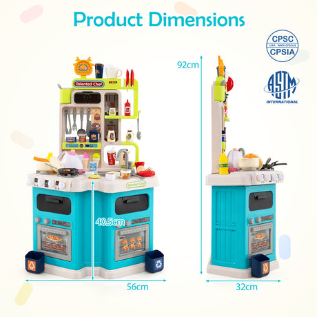 Kids Kitchen Playset, Corner Play Kitchen with Realistic Sounds and Lights, Cooking Stove with Steam