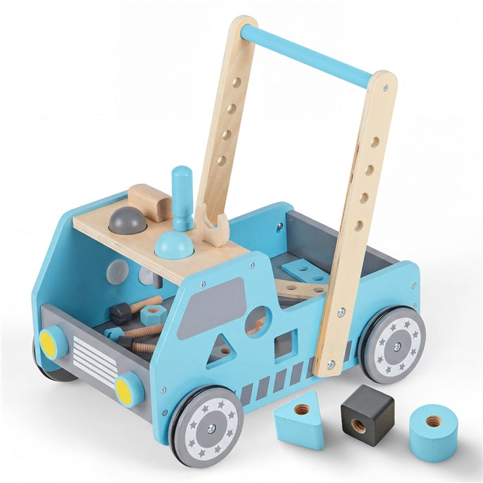 2-in-1 Wooden Baby Walker Toddler Montessori Push and Pull Walker w/Tool Kit Toy