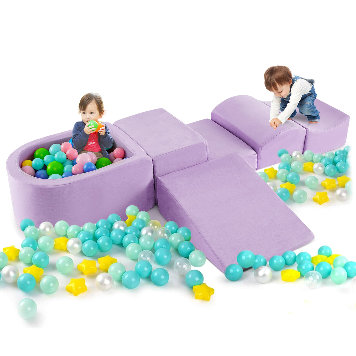 5-Piece Climb and Crawl Soft Playset w/ Ball Pit, Soft Climbing Foam Blocks for Kids