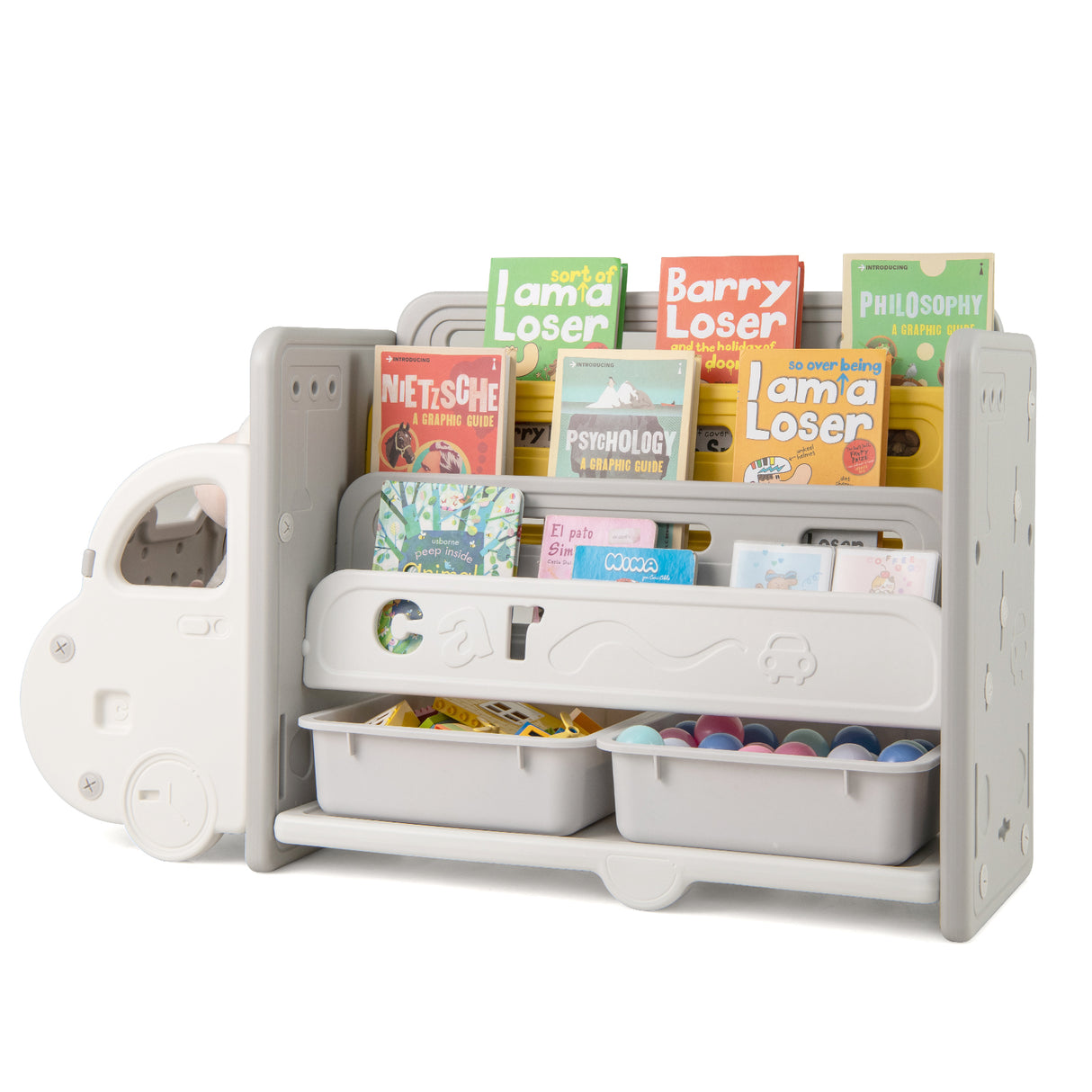 Kids Toy Storage and Bookshelf, Car Themed Toy Storage Shelf