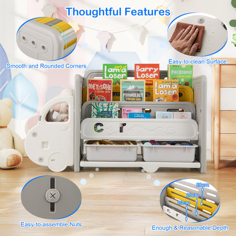 Kids Toy Storage and Bookshelf, Car Themed Toy Storage Shelf