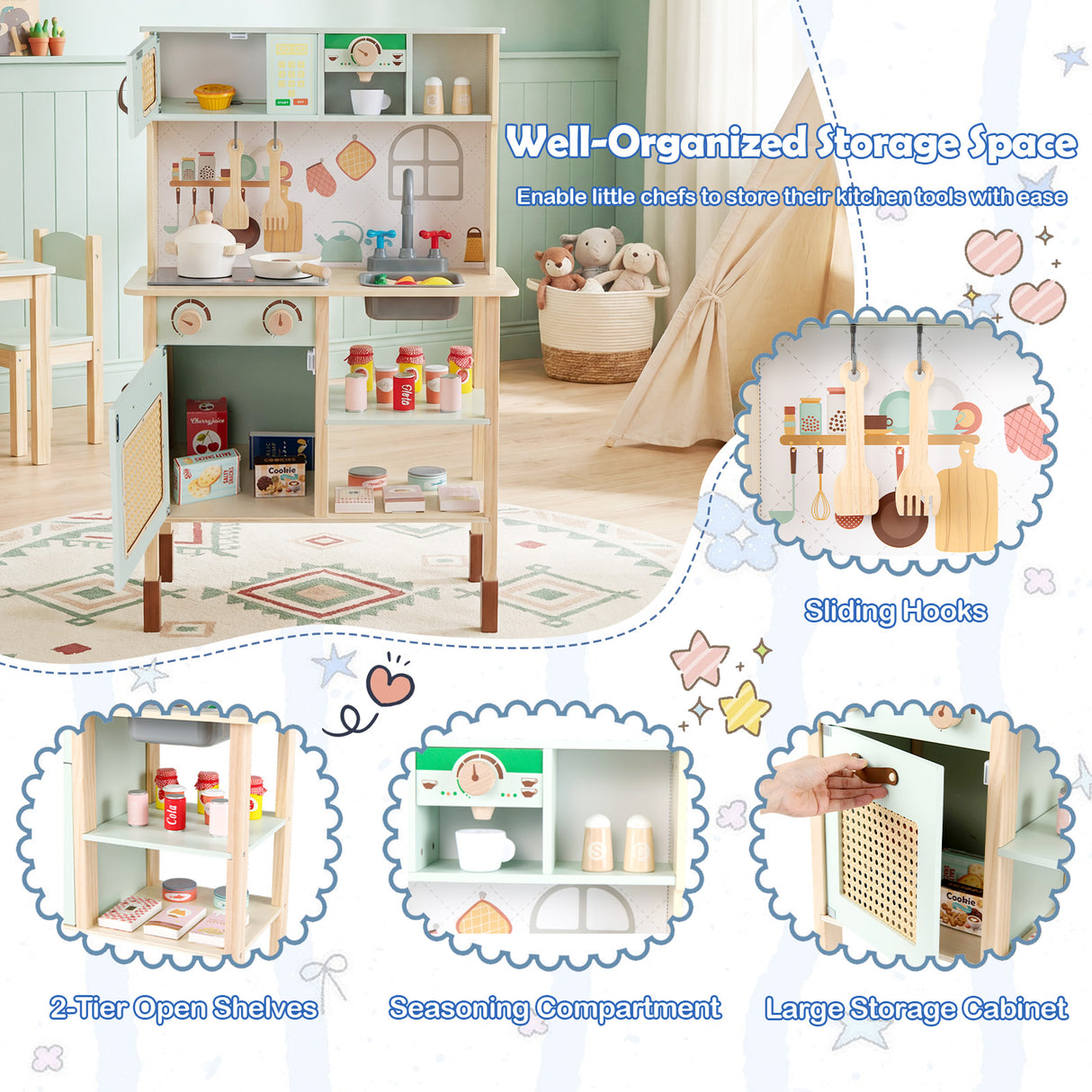 Toddler Toy Kitchen Set with Lights and Sounds for Girls and Boys Ages 3+