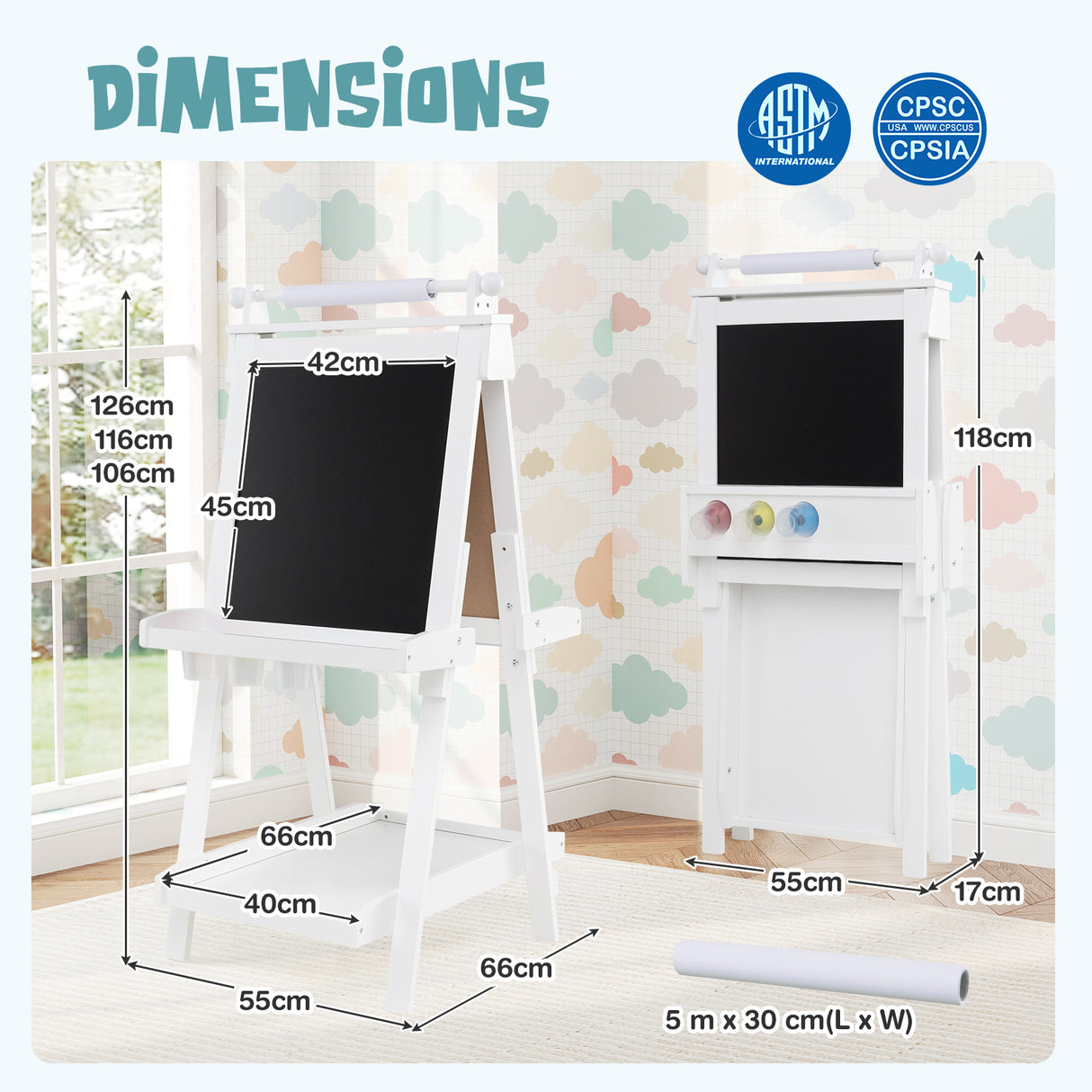 3-in-1 Double-sided Art Easel, Creative Art Center for 3+ Years Old Children
