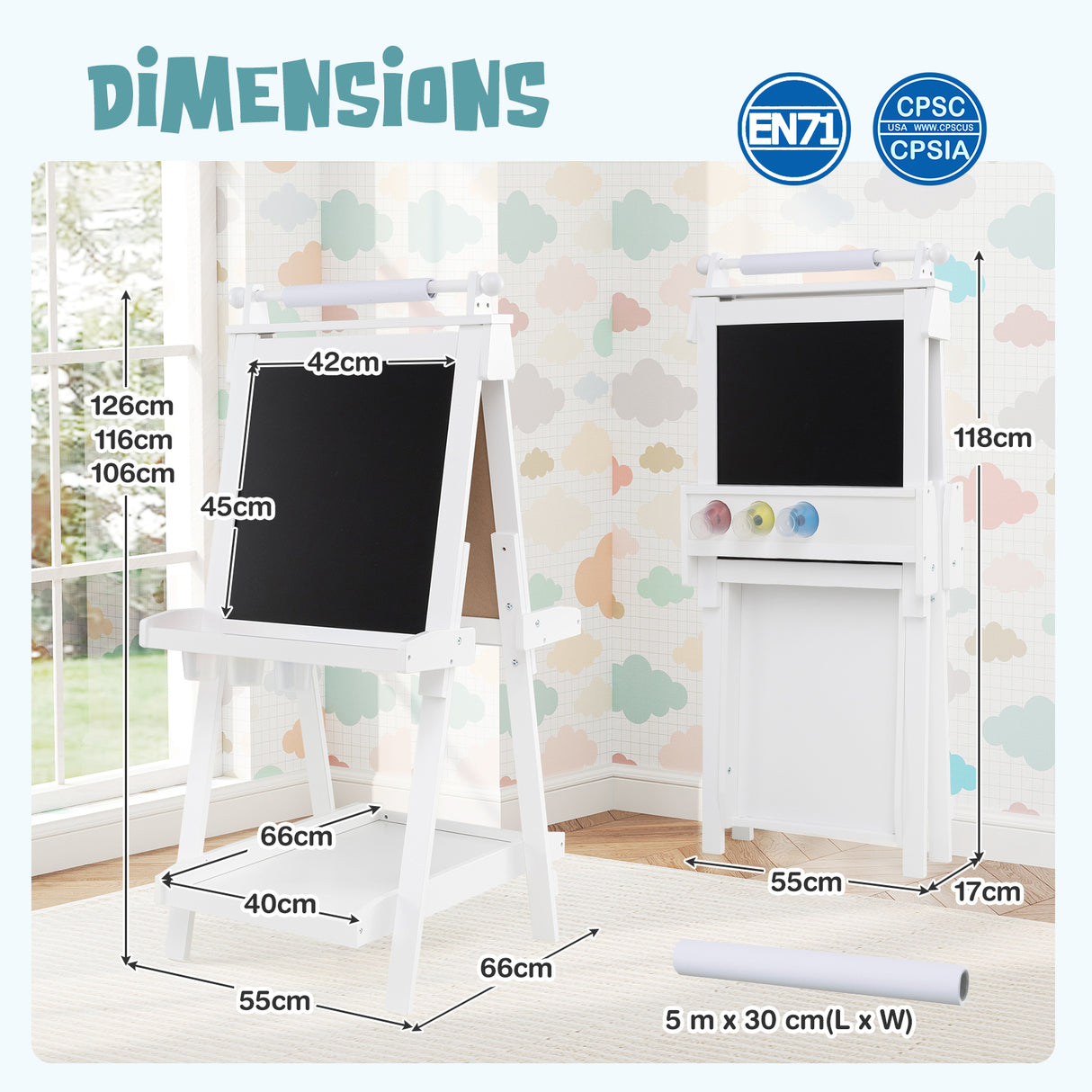 3-in-1 Double-sided Art Easel, Creative Art Center for 3+ Years Old Children