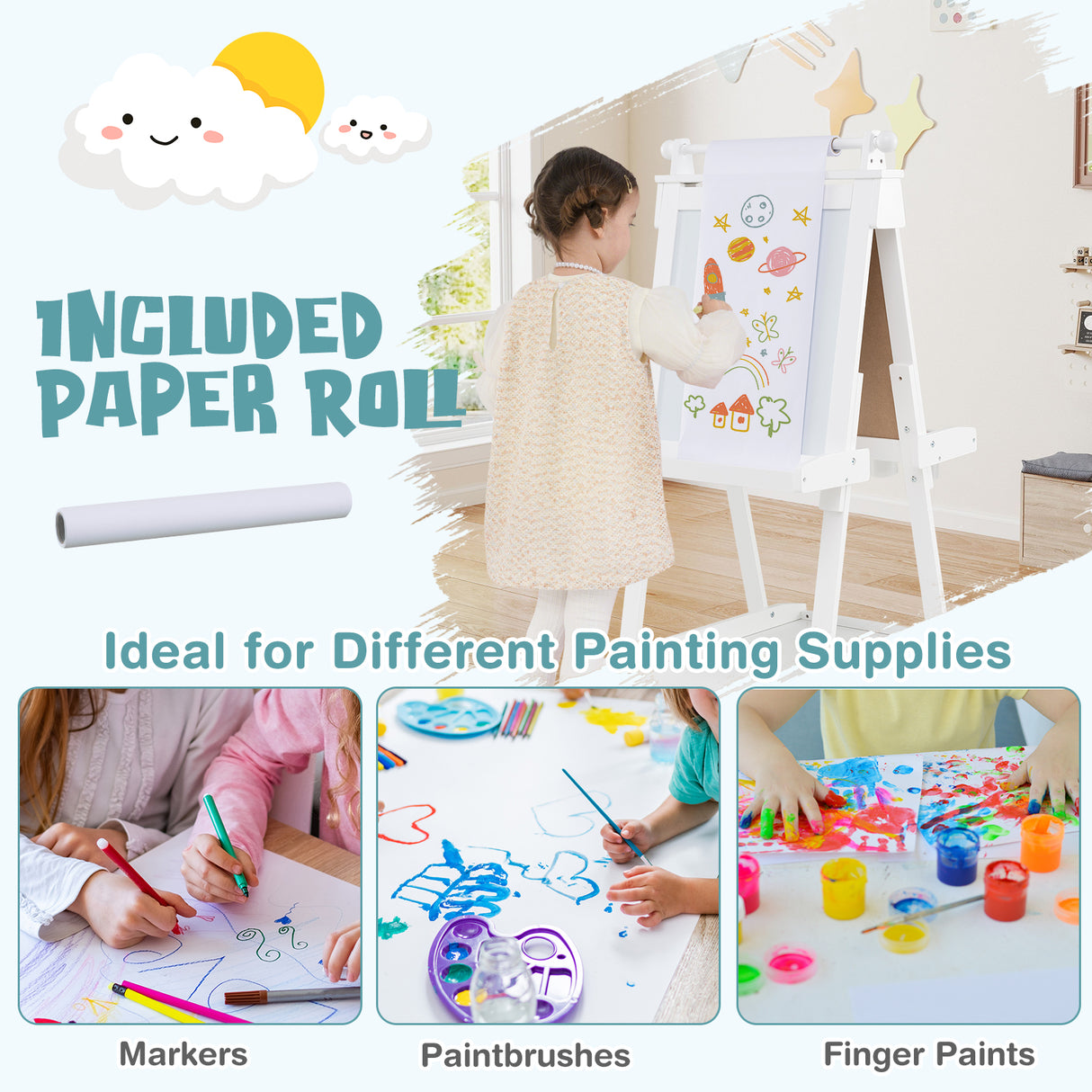 3-in-1 Double-sided Art Easel, Creative Art Center for 3+ Years Old Children