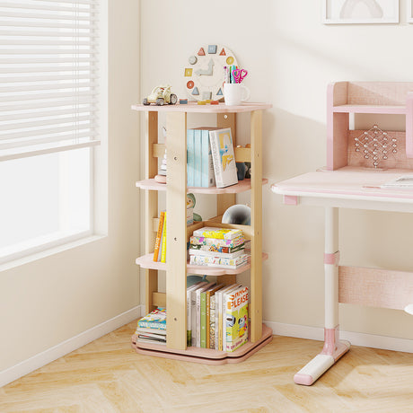 360° Spinning 3-Tier Kids Book Shelf Tower with 12 Sectors