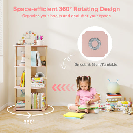 360° Spinning 3-Tier Kids Book Shelf Tower with 12 Sectors