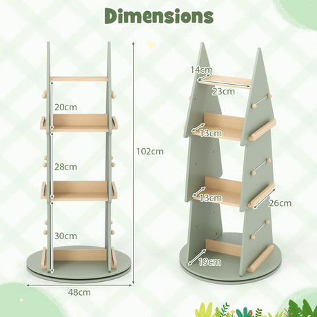 Baby Joy 4 Tier Tree Shape Revolving Bookcase, Freestanding 360° Display Rack Storage Organizer
