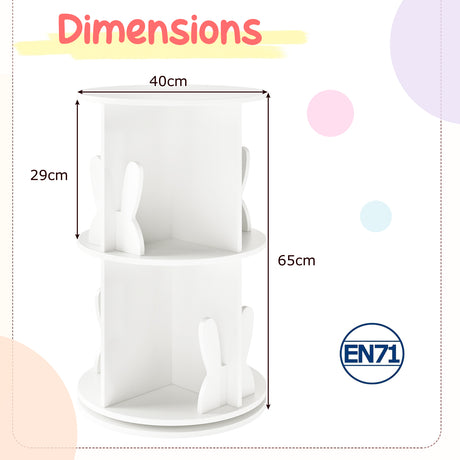 Kids Rotating Bookshelf, Cute 2-tier Kids Bookcase with Bookends & 8 Compartments