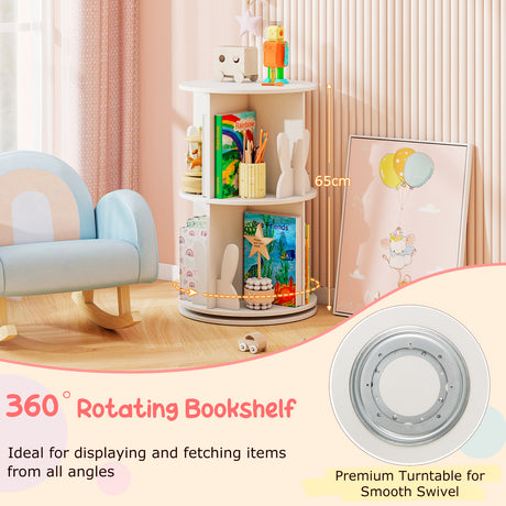 Kids Rotating Bookshelf, Cute 2-tier Kids Bookcase with Bookends & 8 Compartments