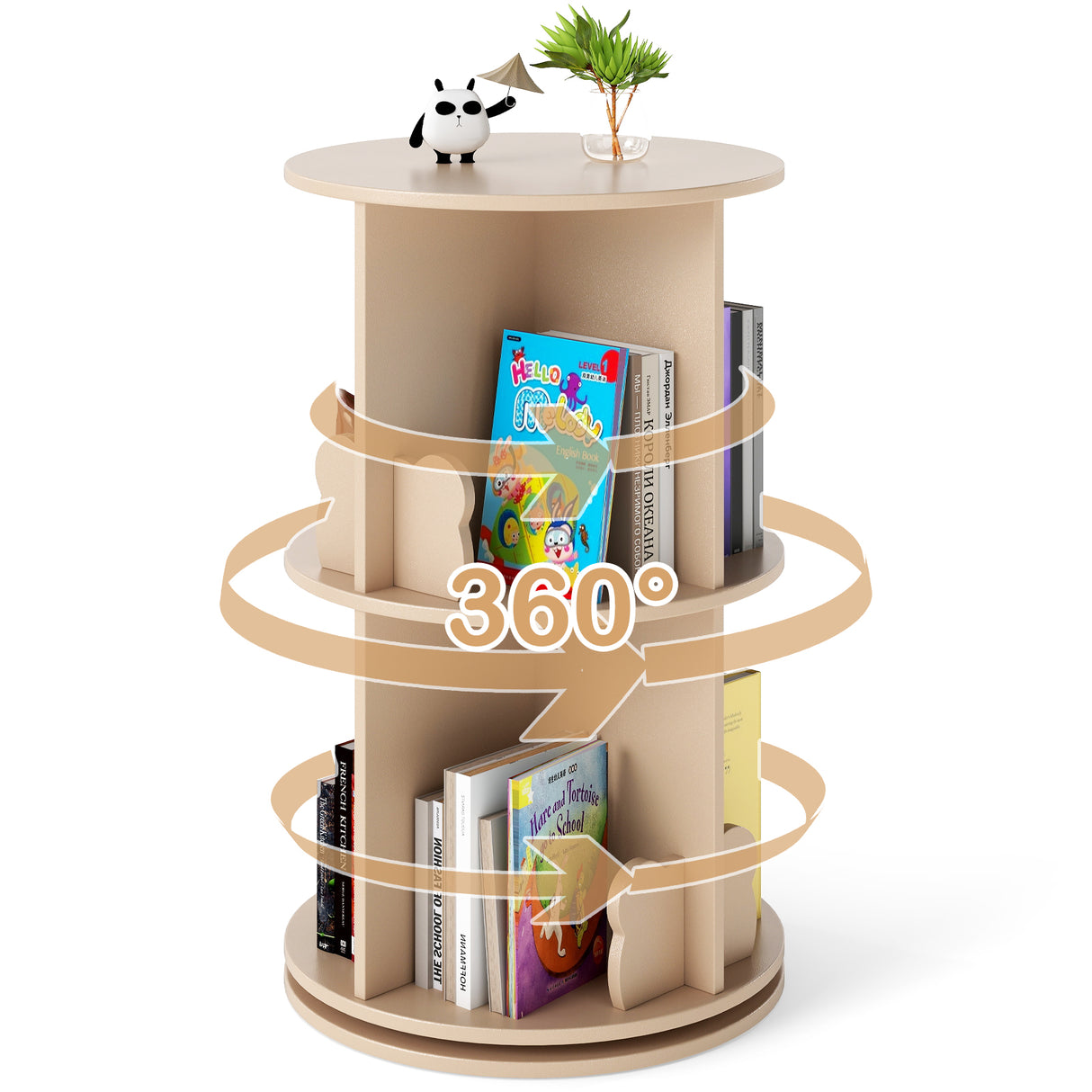 Cute 2-tier Kids Bookcase with Bear Bookends & 8 Compartments