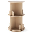 A 2-tier rotating bookshelf designed for children, with bear bookends and a cream color finish.