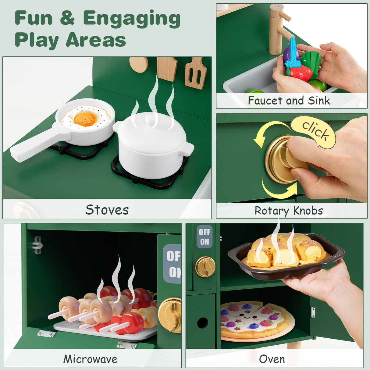 Wooden Kitchen Playset, Chef Pretend Play Set for Children 3+ Years Old