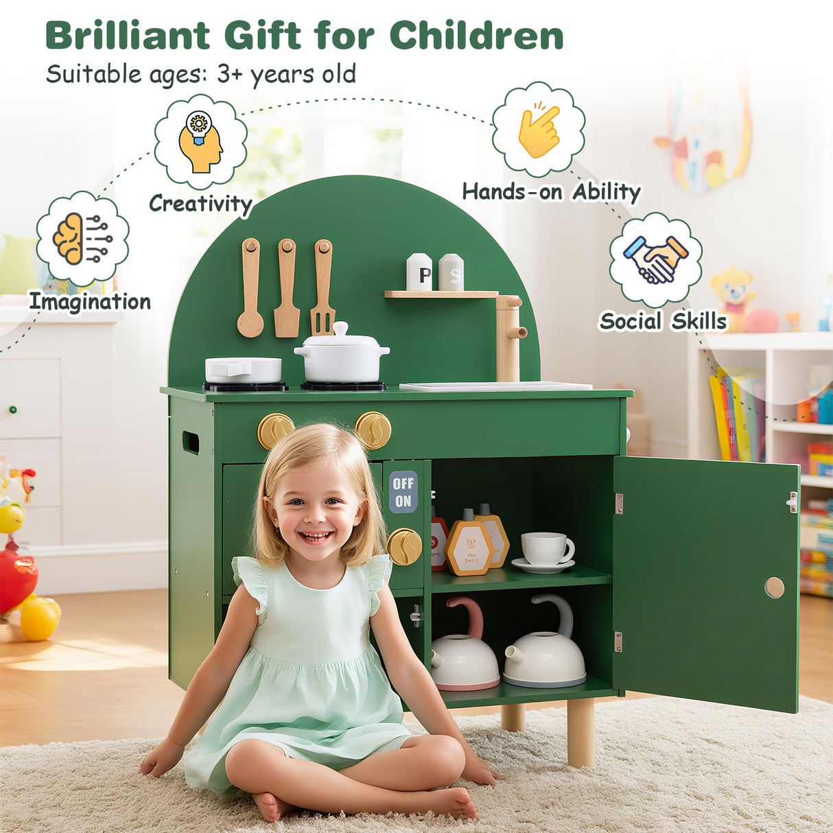 Wooden Kitchen Playset, Chef Pretend Play Set for Children 3+ Years Old