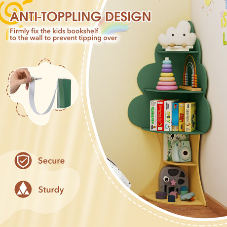 Tree Bookshelf for Kids, 5-Tier Children Book Display Rack with Anti-toppling System