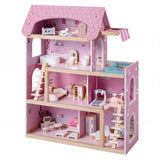 HONEY JOY Wooden Dollhouse, 4-Story Kids DIY Pretend Playhouse