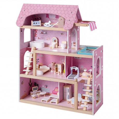 HONEY JOY Wooden Dollhouse, 4-Story Kids DIY Pretend Playhouse