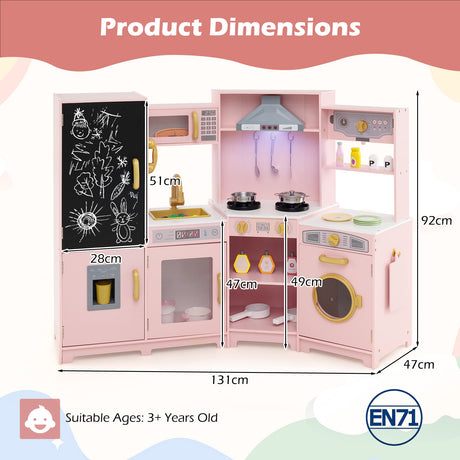 Corner Wooden Play Kitchen, Toy Kitchen Playset with Storage for Children 3+ Years Old
