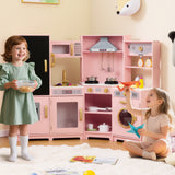 Corner Wooden Play Kitchen, Toy Kitchen Playset with Storage for Children 3+ Years Old