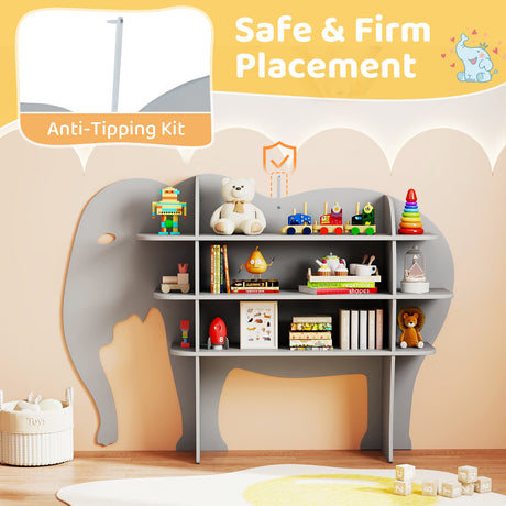 Elephant Kids Bookshelf, 3-Tier Toddler Bookcase for Toy Storage