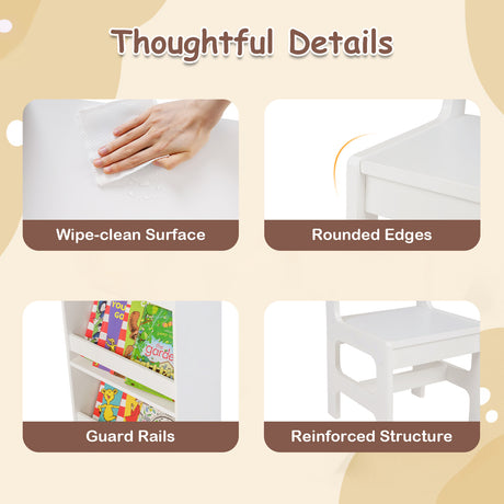 Kids Art Table & Chair Set, Toddler Painting Desk w/Detachable Paper Roll Holder & Cubby Cabinet