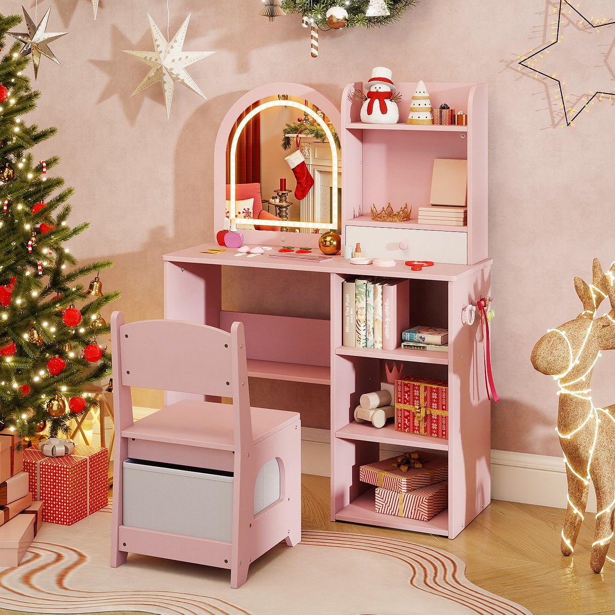 Kids Vanity Set, Princess Girls Makeup Vanity Desk with Chair