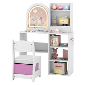 Children's desk with shelves and a chair on a white background