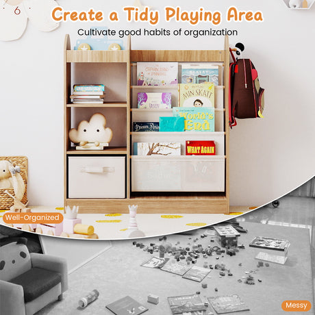 Toy Storage Organizer with Full-Length Mirror and 4-Tier Sling Shelves