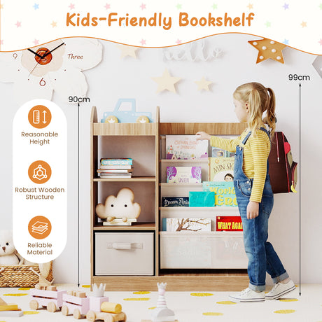 Toy Storage Organizer with Full-Length Mirror and 4-Tier Sling Shelves