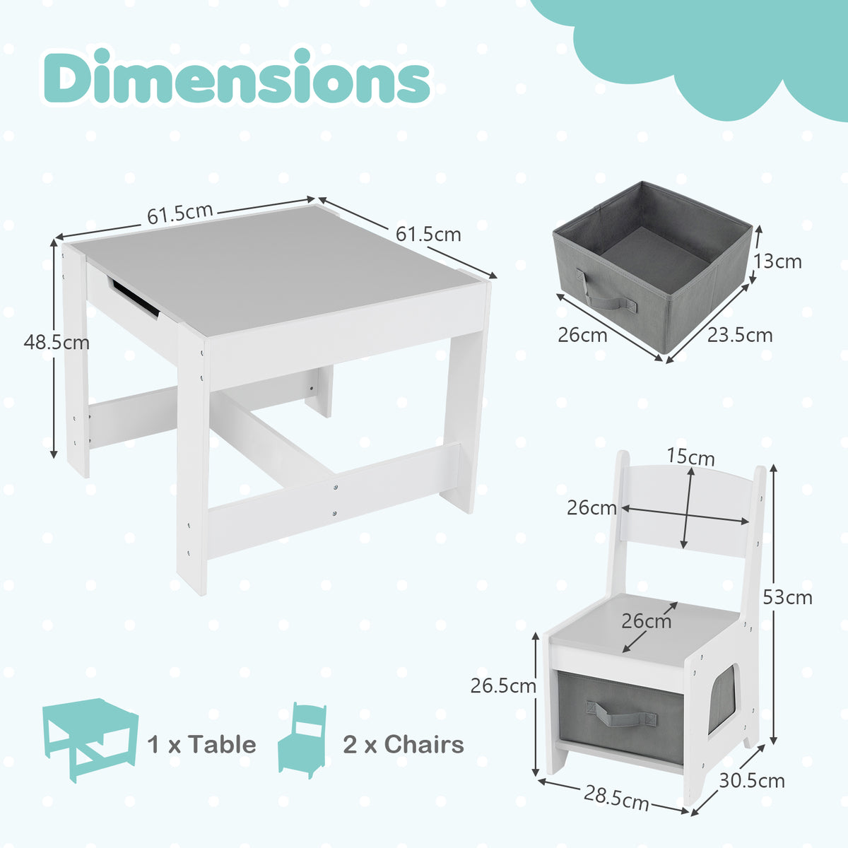 HONEY JOY 3 in 1 Kids Wooden Table & 2 Chair Set
