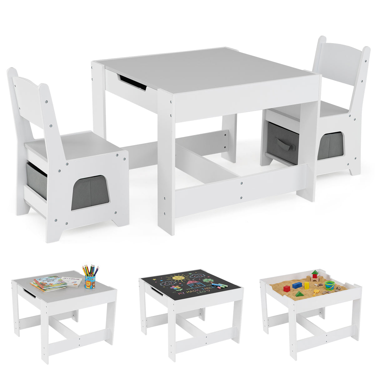 HONEY JOY 3 in 1 Kids Wooden Table & 2 Chair Set