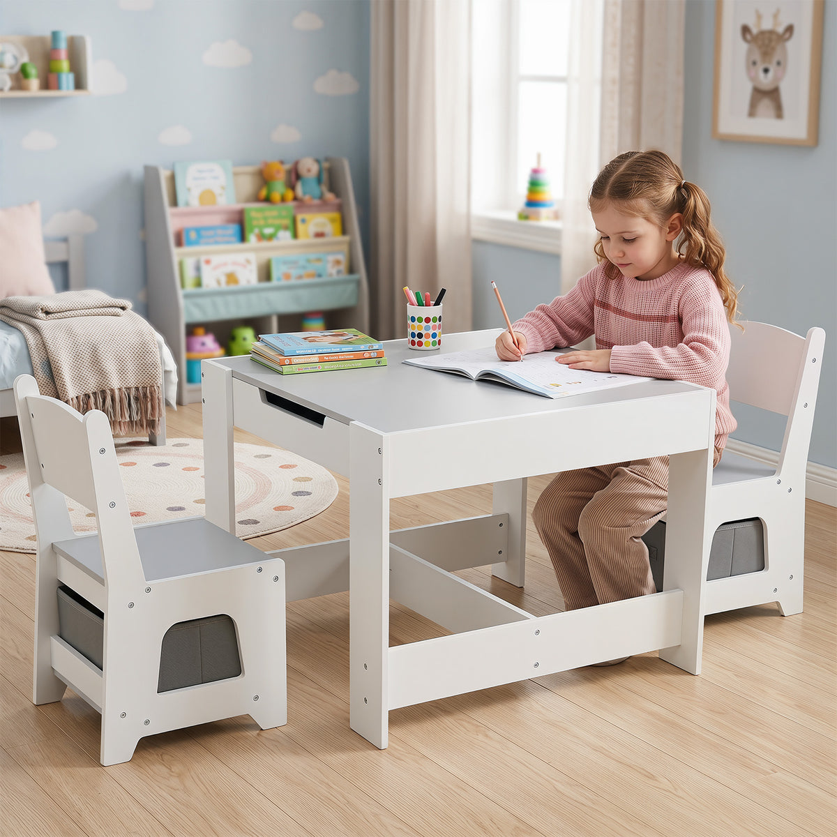 HONEY JOY 3 in 1 Kids Wooden Table & 2 Chair Set