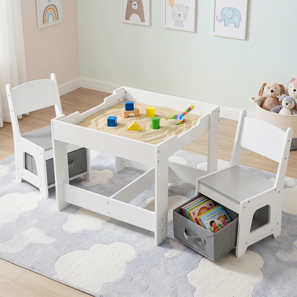 HONEY JOY 3 in 1 Kids Wooden Table & 2 Chair Set