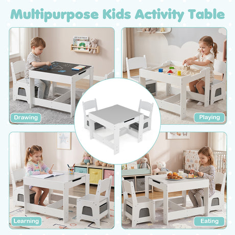 HONEY JOY 3 in 1 Kids Wooden Table & 2 Chair Set