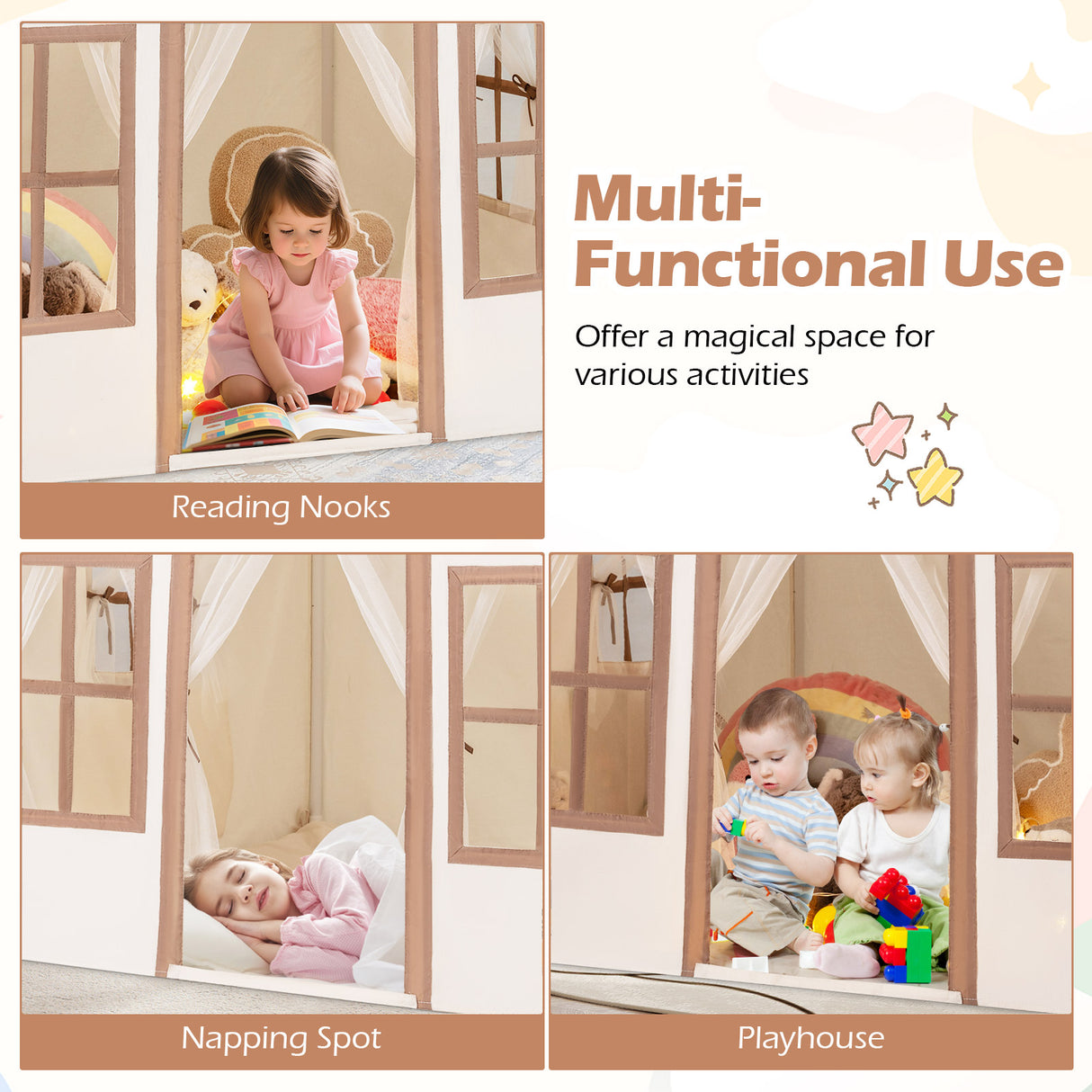 HONEY JOY Kids Play Tent, Toddler Large Playhouse w/Star String Lights