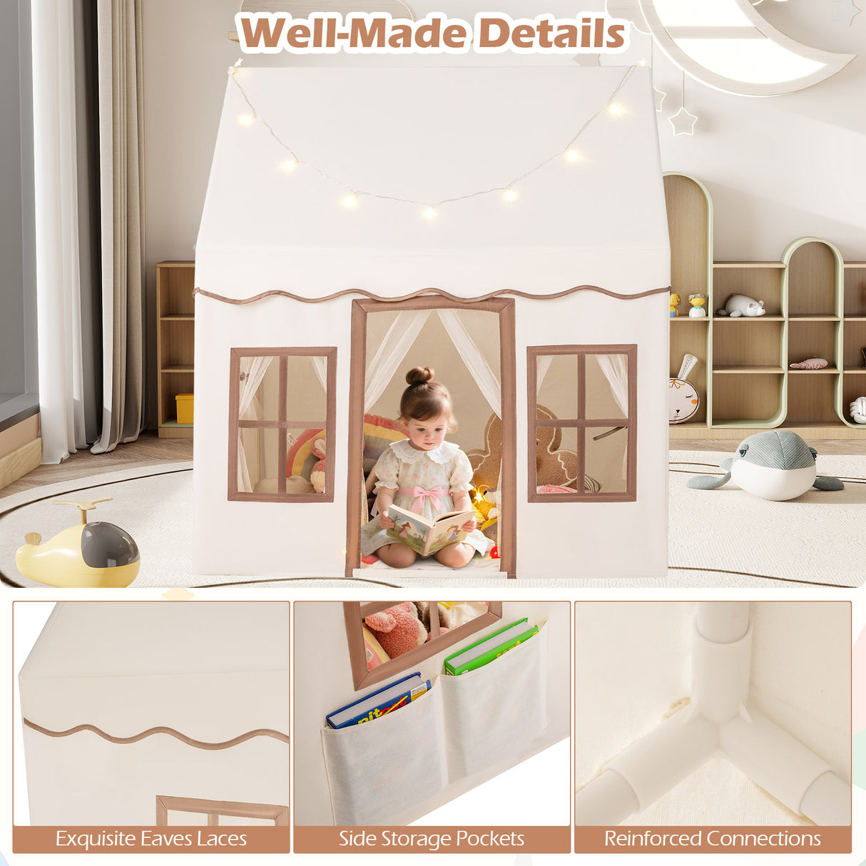 HONEY JOY Kids Play Tent, Toddler Large Playhouse w/Star String Lights