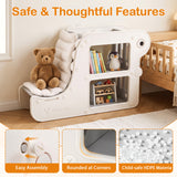 2-in-1 Kids Bookshelf with Padded Cushion 71 cm Toddler Dino Bookcase with Reading Nook