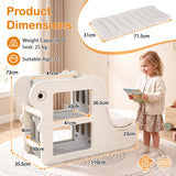 2-in-1 Kids Bookshelf with Padded Cushion 71 cm Toddler Dino Bookcase with Reading Nook