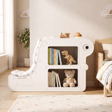 2-in-1 Kids Bookshelf with Padded Cushion 71 cm Toddler Dino Bookcase with Reading Nook