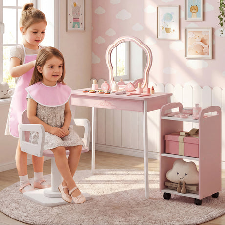 Kids Hair Salon Play Set with LED Lighted Mirror Swivel Barber