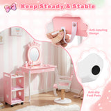 Kids Hair Salon Play Set with LED Lighted Mirror, Wooden Pretend Hair Salon Station
