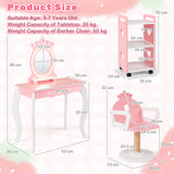 Kids Hair Salon Play Set with LED Lighted Mirror, Wooden Pretend Hair Salon Station